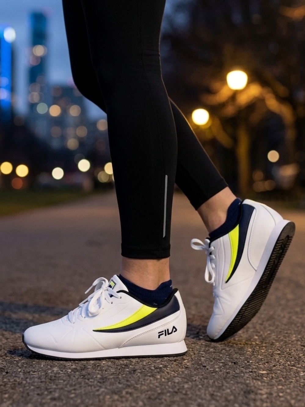Fila White Sneakers with Neon Yellow Highlights Great for night time runs! Sz 8